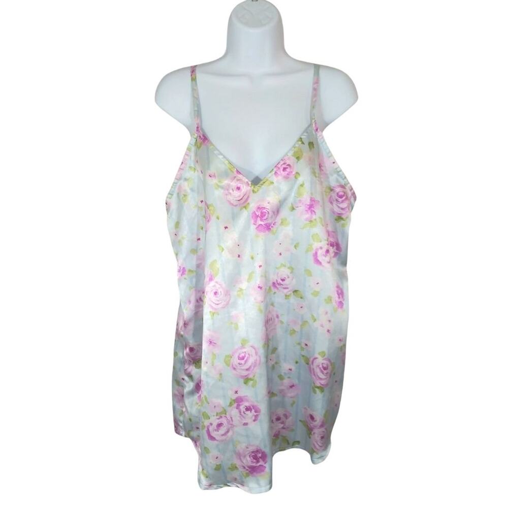 Vintage Baby Blue & Purple Floral Plus Size Slip Dress Nightie Fairy Y2K Sz 2X